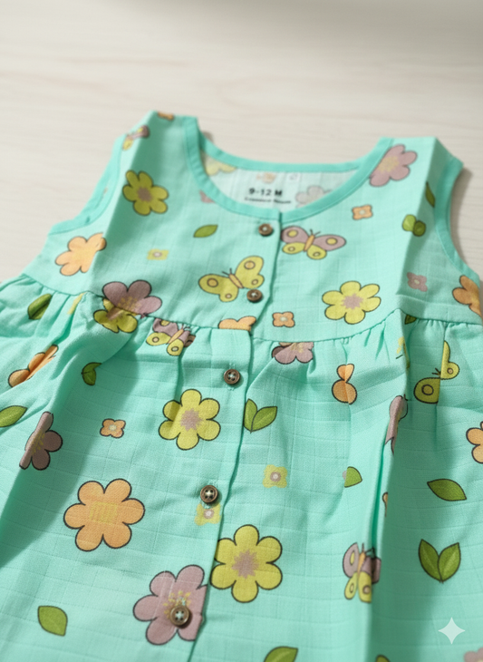 Mint Green Cotton Baby Frock with Floral Print – photo 2