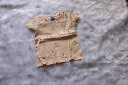 Premium Ribbed Cotton Snowman Print Co-ord Set for Baby Girls