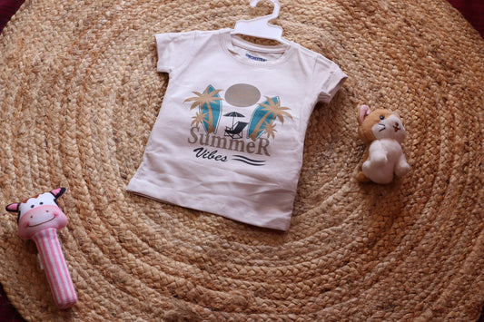 Orchestra Boys Summer Vibes Co-ord Set | Beach Print T-Shirt & Navy Shorts