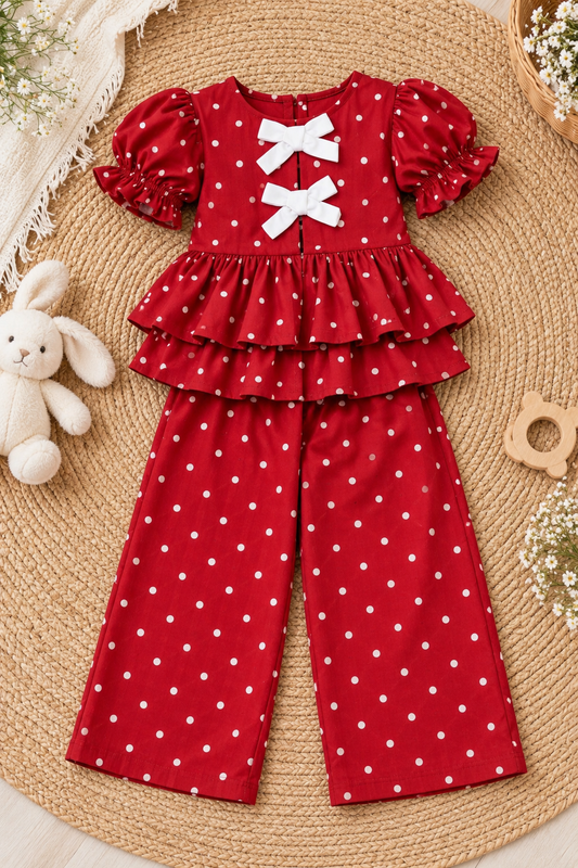 Red Cotton Girls Co-ord Set – Stylish & Comfortable – photo 2