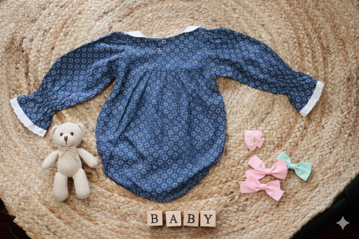 Navy Blue Floral Baby Romper – Breathable Infant Wear