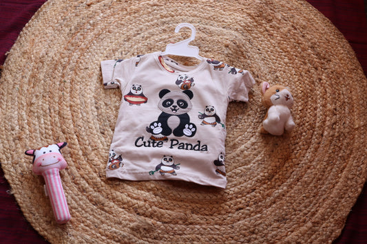 Cute Panda Kids Coord Set – Appliqué T-Shirt & Shorts – Cream – photo 2