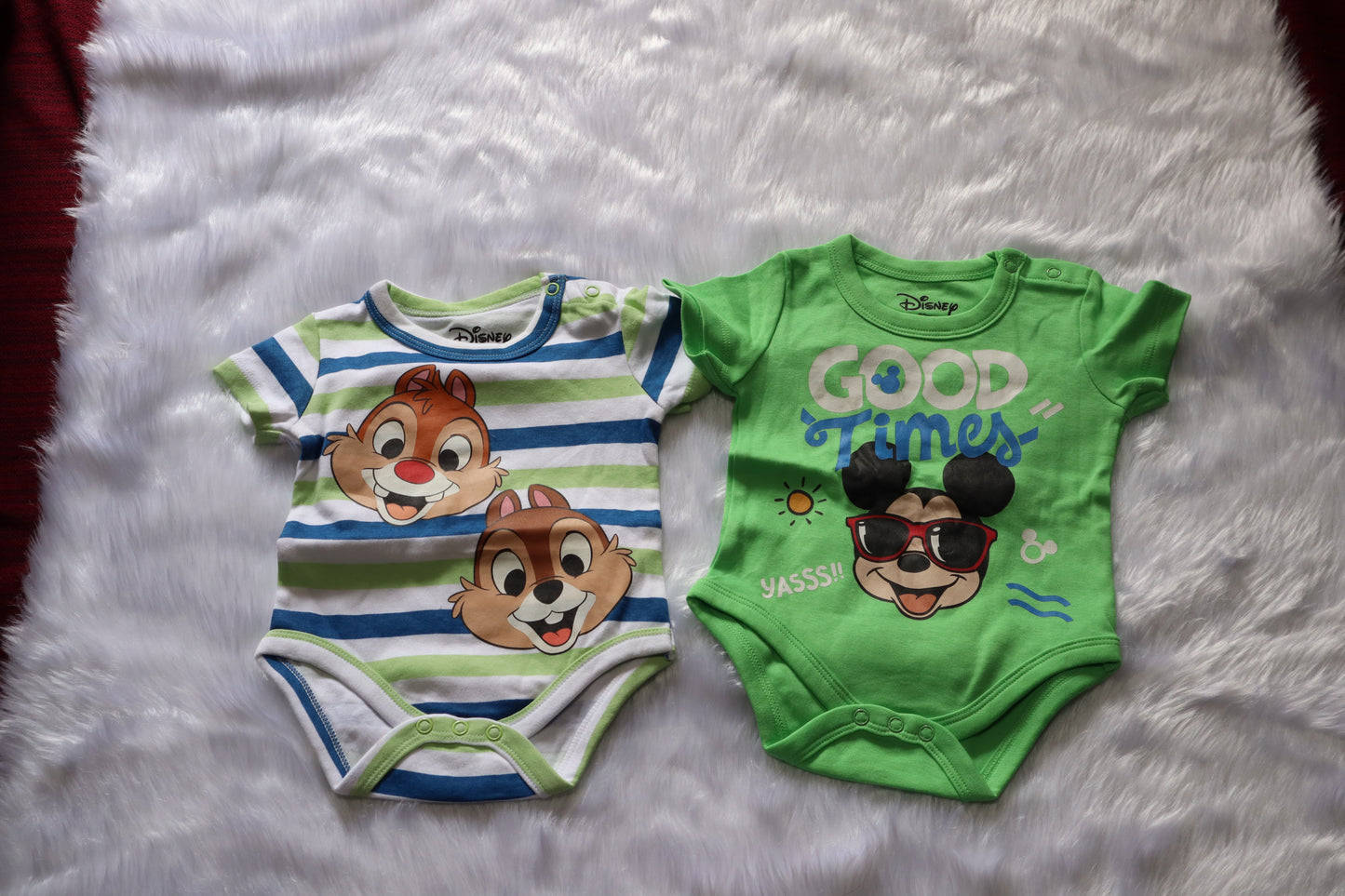 Cotton Baby Romper – Disney Chip & Dale Striped Half Sleeve Bodysuit