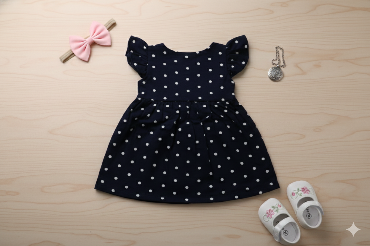 Navy Blue Muslin Cross-Body Baby Frock – Soft Infant Dress
