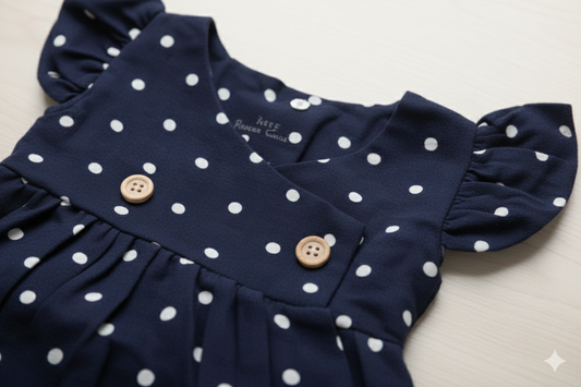 Navy Blue Muslin Cross-Body Baby Frock – Soft Infant Dress – photo 2