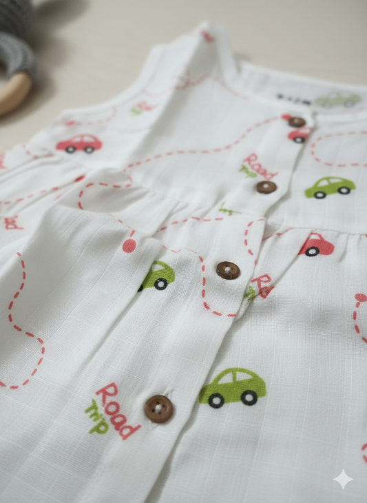 Muslin Sleeveless Frock – White – photo 2