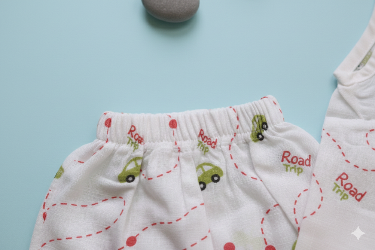 Muslin Sleeveless Jabla Short Set