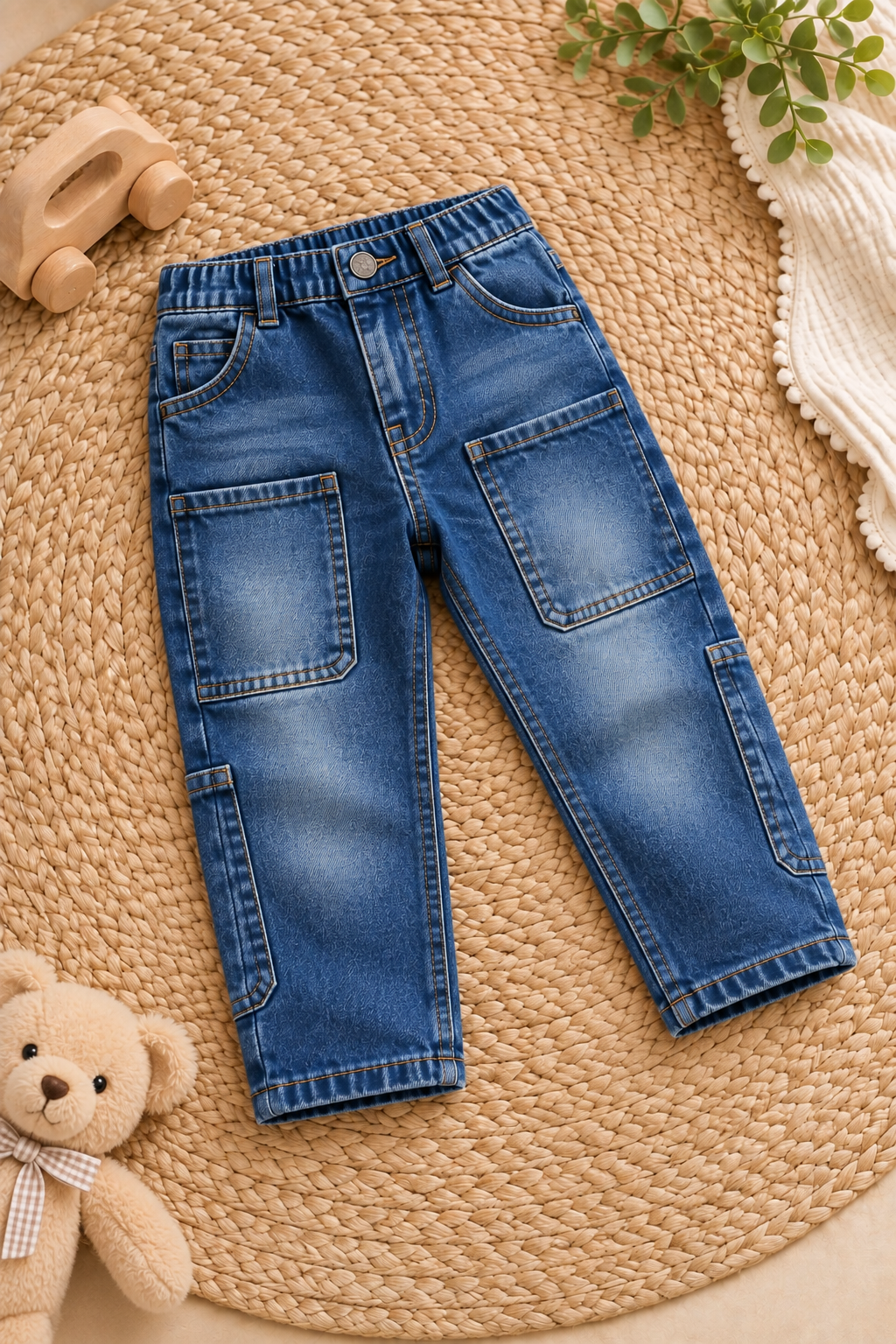 Kids Blue Denim Jeans – Relaxed Fit, Pull-On Waist – photo 4