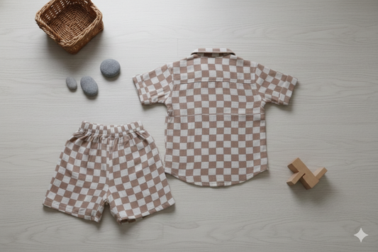 Muslin Chinese Collar Co-ord Set – Checks Print – photo 2
