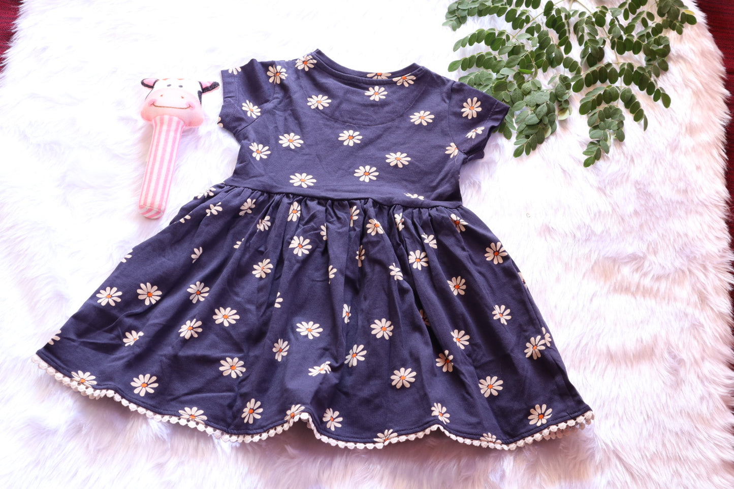 Cotton Navy Floral Girls Frock – Summer Dress
