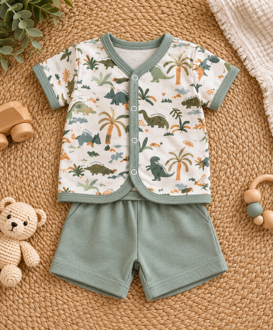 Soft Cotton Button-Front Shirt & Shorts Co-ord Set for Babies, Pack of 3 – photo 2