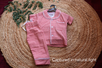 Cotton Nightsuit – Red Stripe Shirt & Pyjama Set