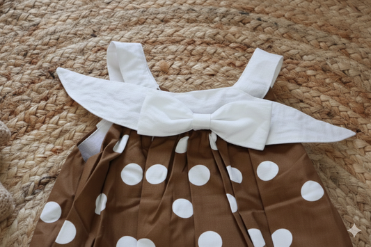 Brown & White Dotted Baby Party Frock – Sleeveless Comfort – photo 2
