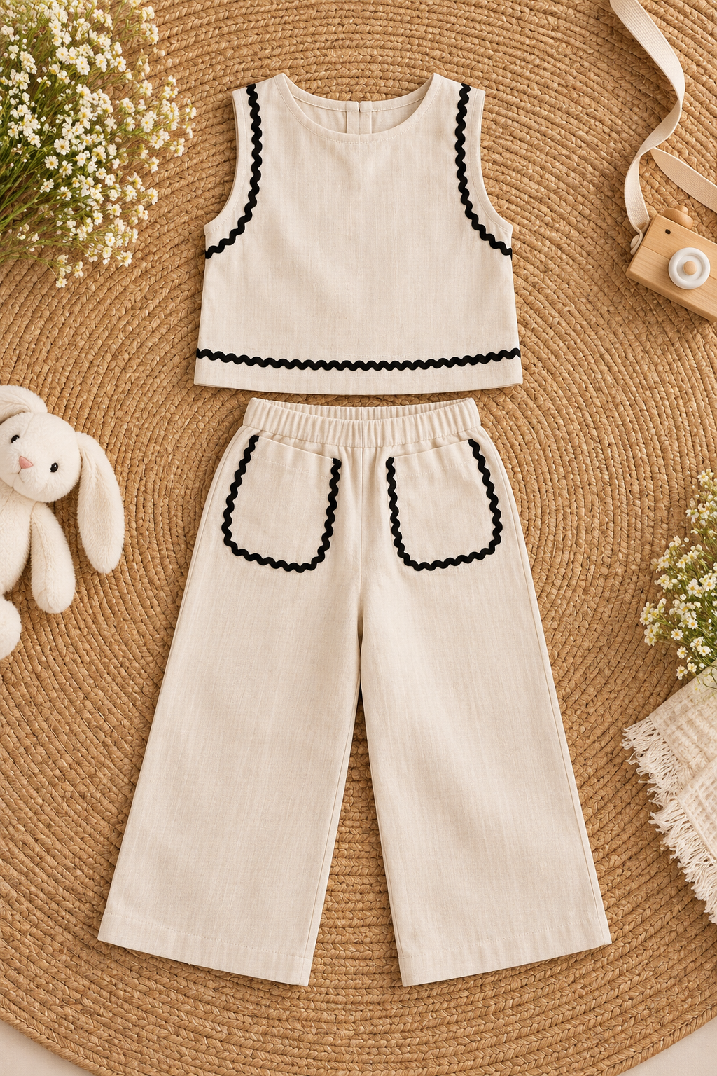 Girls’ Cotton Co-Ord Set – Sleeveless Top & Wide-Leg Pants