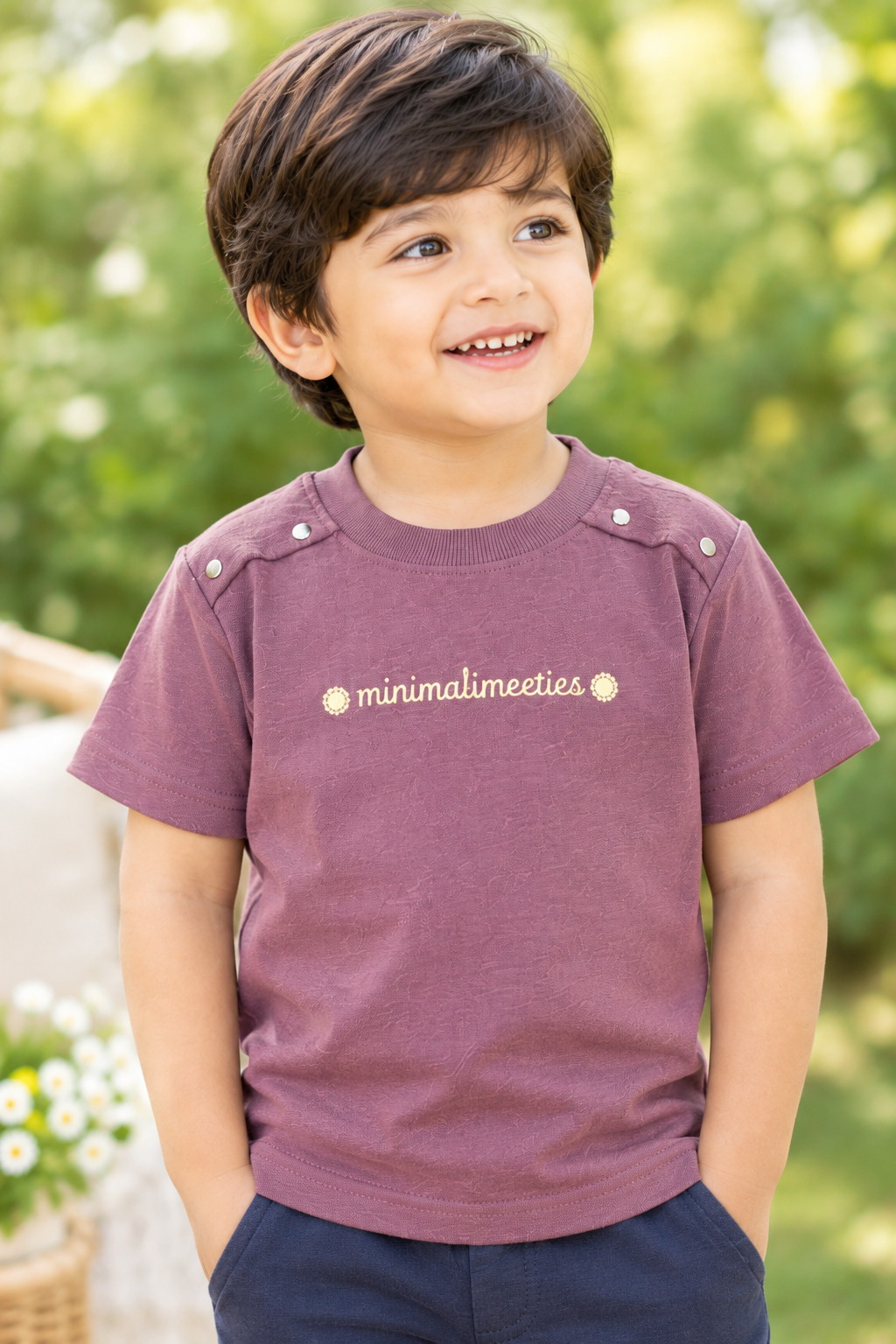 Premium Heavy GSM Kids Unisex T-Shirt – Mauve with Minimalist Print