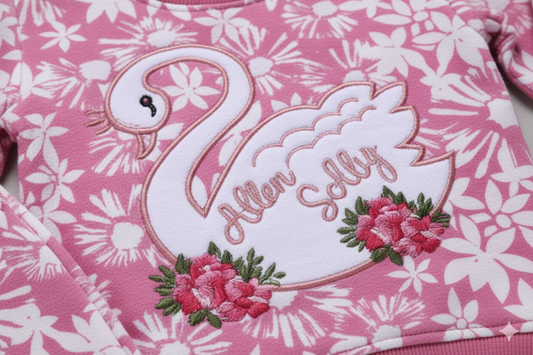 Swan Embroidered Cotton Co-Ord Set for Babies – photo 2