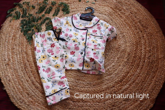 Cotton Floral Nightsuit Set for Kids – Soft Sleepwear