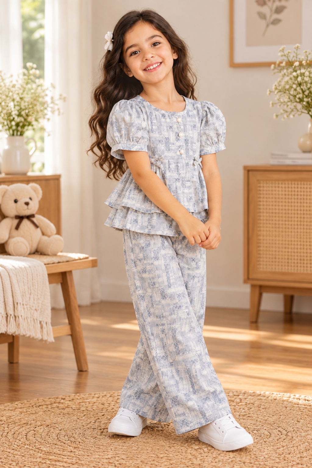 Blue Breeze Cotton Puff Sleeve Co-ord Set