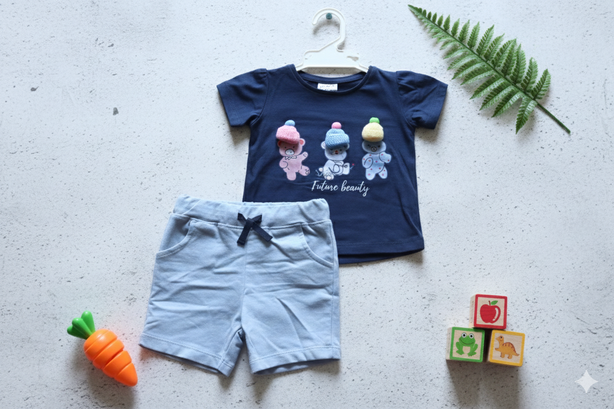Tiny Bears Pom-Pom Cotton Summer Outfit