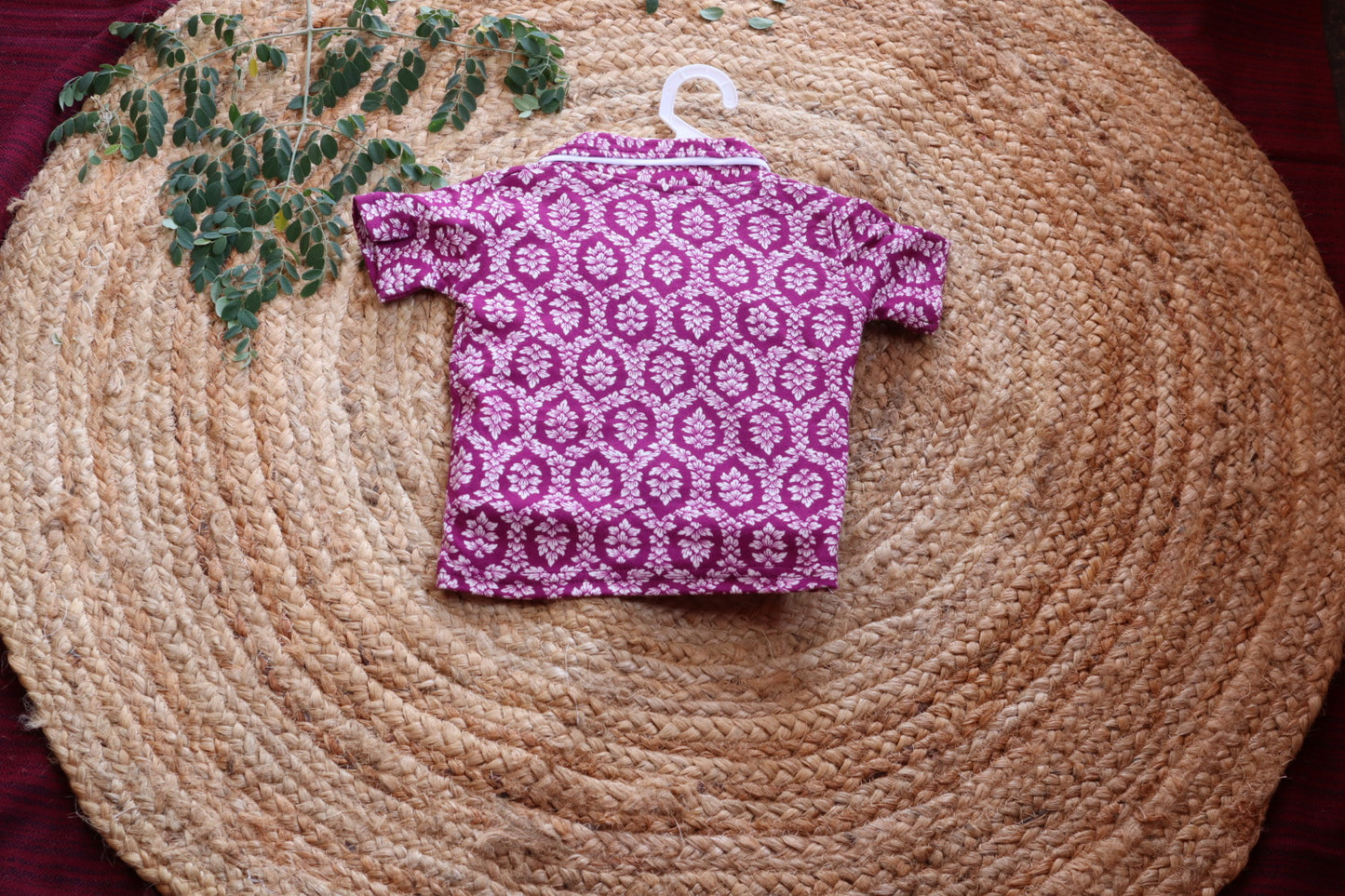 Kids Magenta Floral Block Print Nightsuit | Cotton Sleep Shirt & Pyjama Set