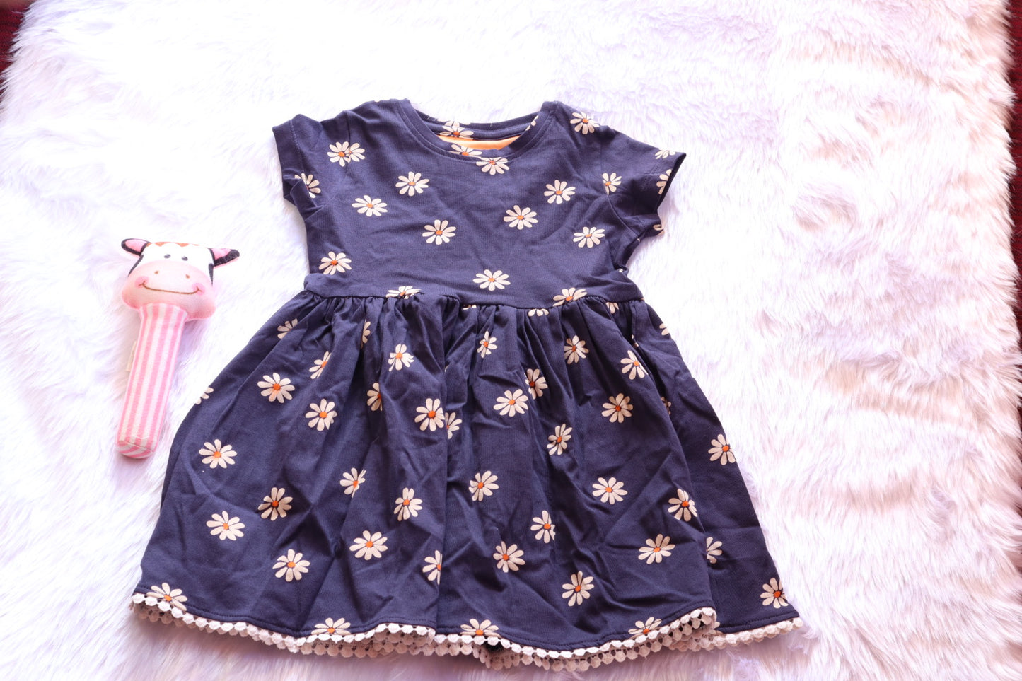 Cotton Navy Floral Girls Frock – Summer Dress