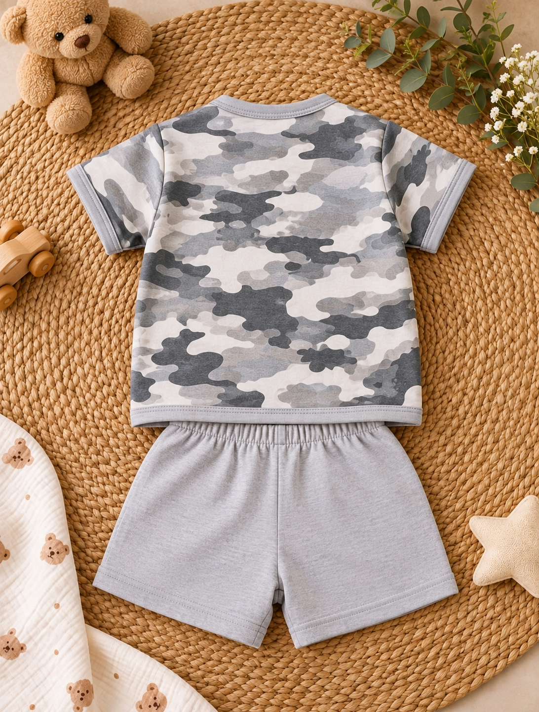 Soft Cotton Button-Front Shirt & Grey Shorts Co-ord Set for Babies, Pack of 3