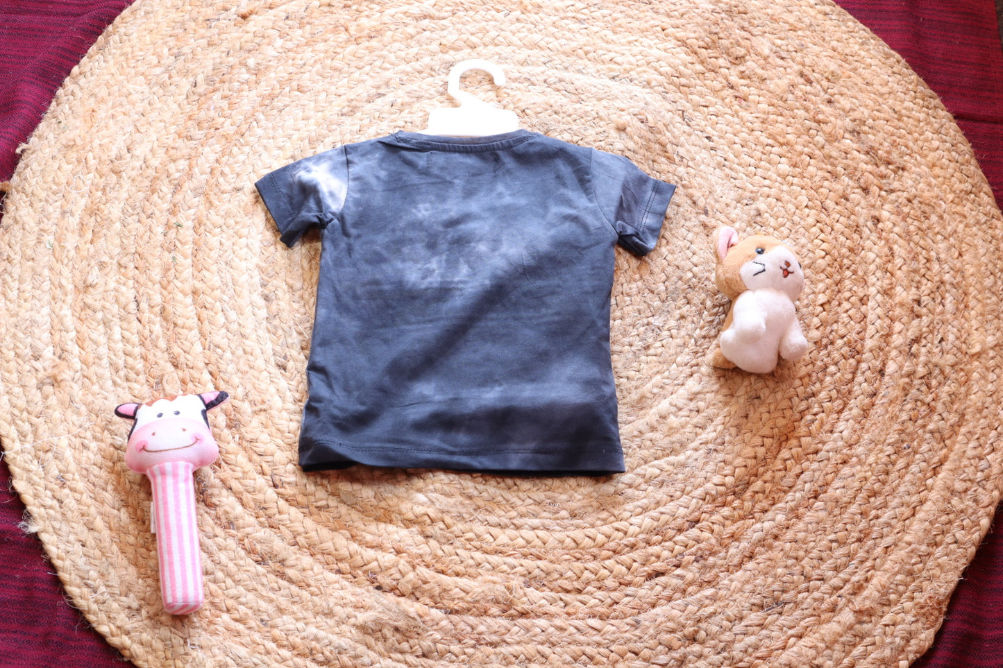 LV Inspired Kids Coord Set | Washed Grey Embroidered T-Shirt & Shorts