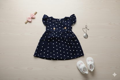 Navy Blue Muslin Cross-Body Baby Frock – Soft Infant Dress