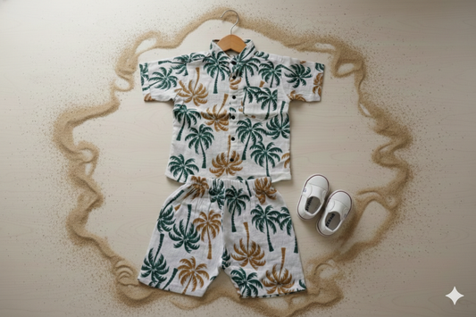 Muslin Chinese Collar Coord Set- Tree print