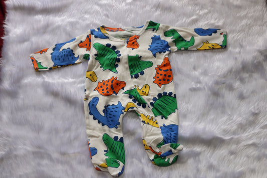 Cotton Dinosaur Print Full Sleeve Footed Onesie for Newborn Baby