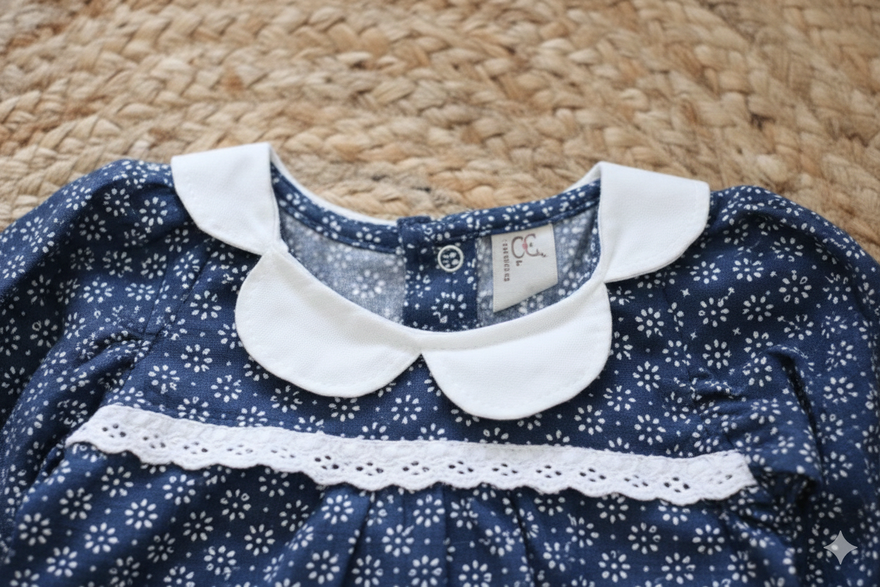 Navy Blue Floral Baby Romper – Breathable Infant Wear