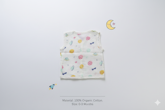 Muslin Sleeveless Jabla Top – Yellow Planet Print – photo 2
