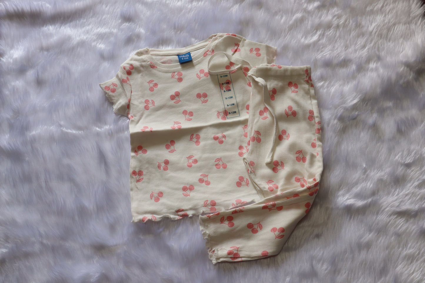 Premium Ribbed Cotton Cherry Print Co-ord Set for Baby Girls