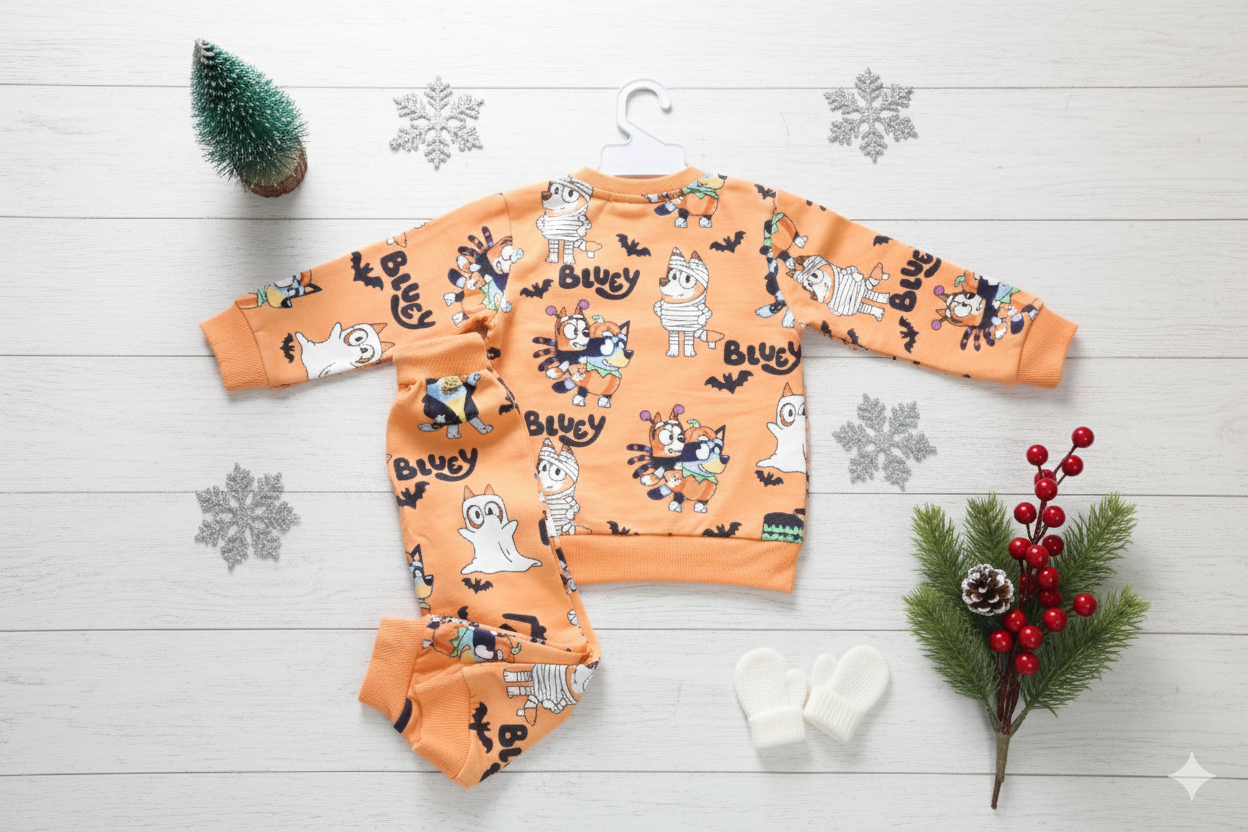 Spooky Bluey Printed Cotton Co-Ord Set for Babies