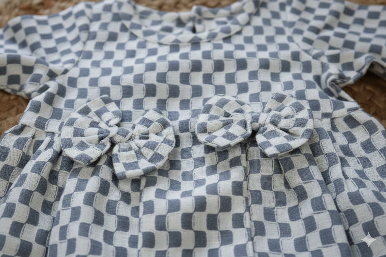 Sky Blue Check Smock Baby Dress – Full Sleeves Cotton