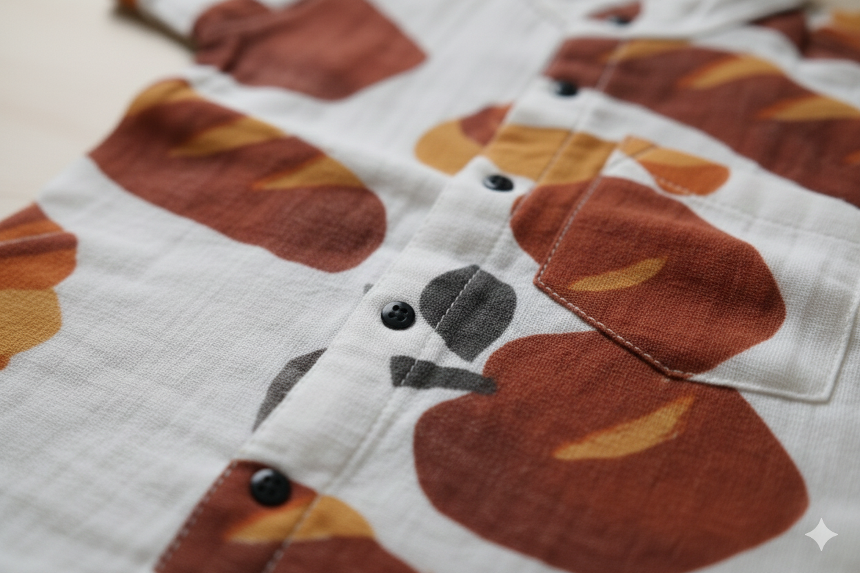 Muslin Chinese Collar Coord Set- Apple, bread Print
