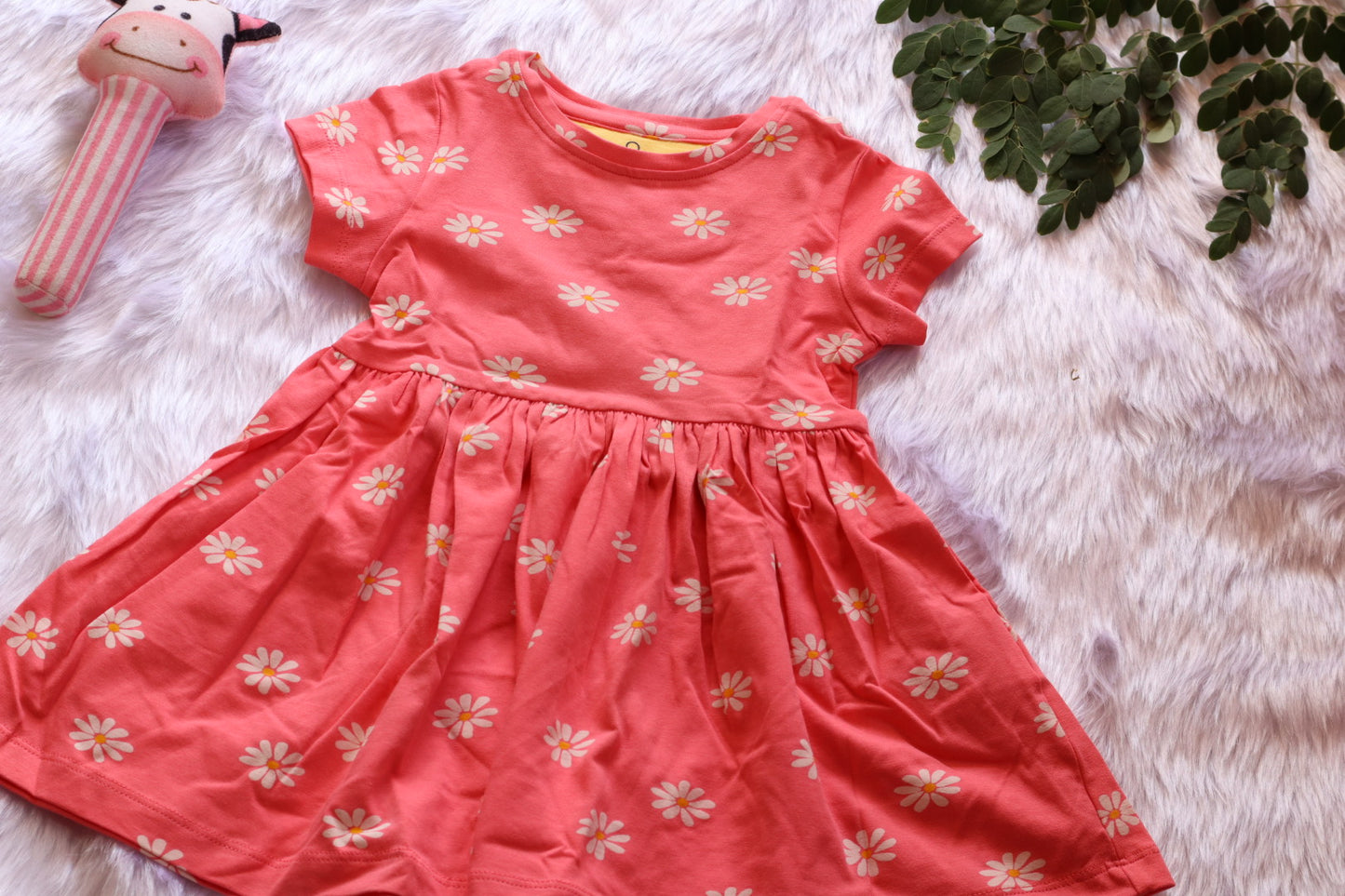 Girls Coral Daisy Print Cotton Twirl Dress | Baby & Toddler