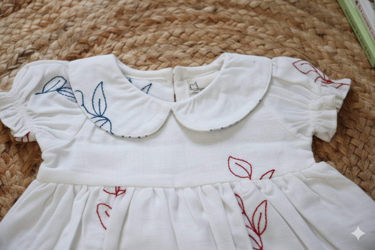 White Floral Embroidered Baby Frock – Soft Cotton Dress