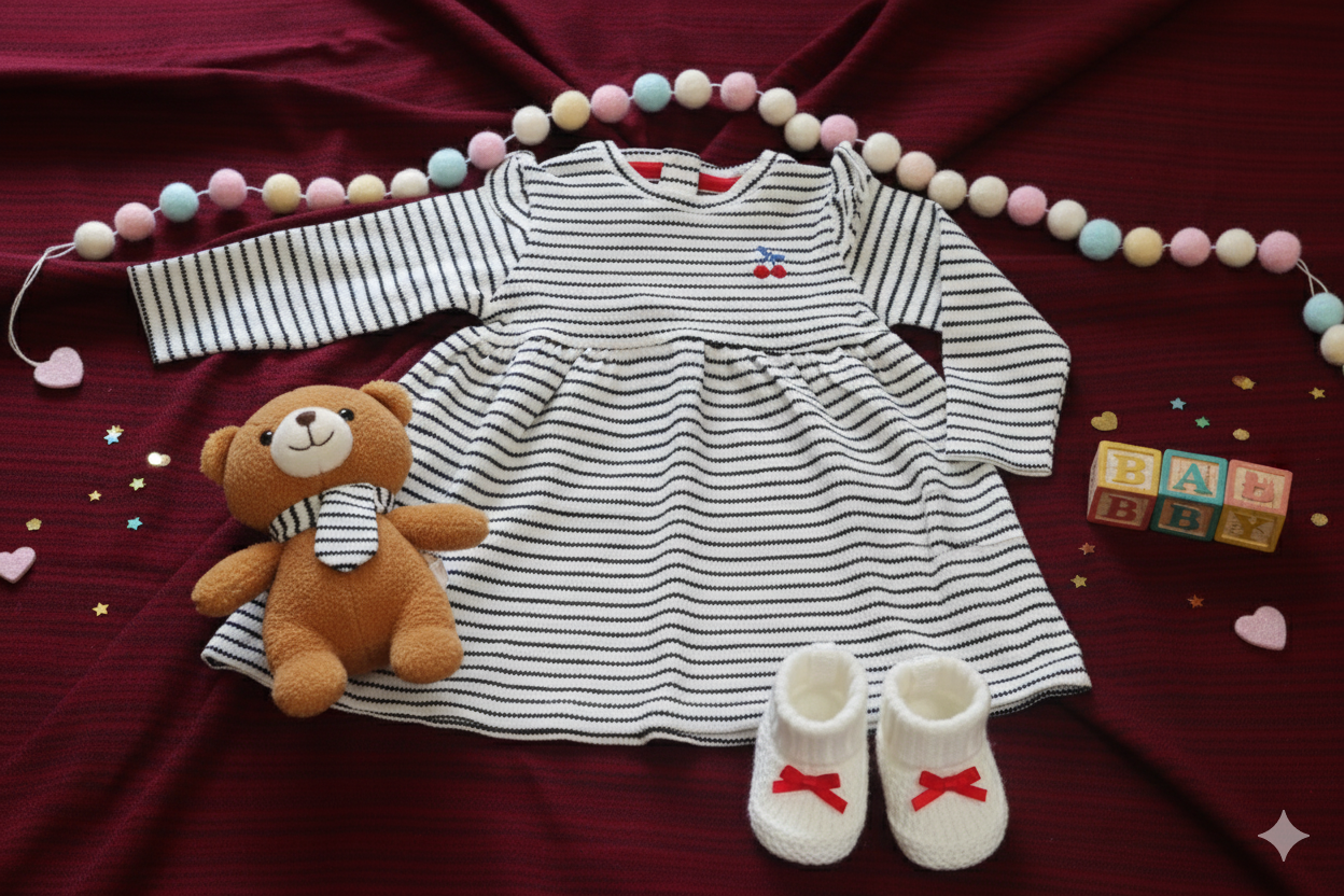 Cherry Strip Knit Baby Frock