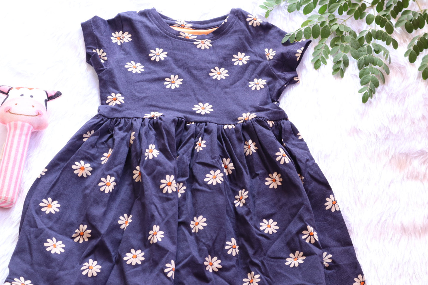 Cotton Navy Floral Girls Frock – Summer Dress