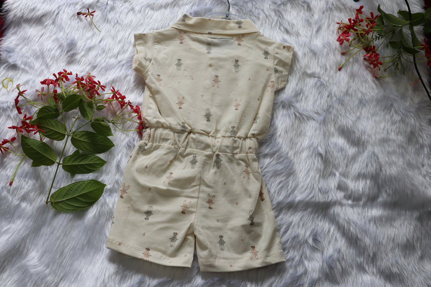 Cream Bunny Print Knitted Cotton Jumpsuit