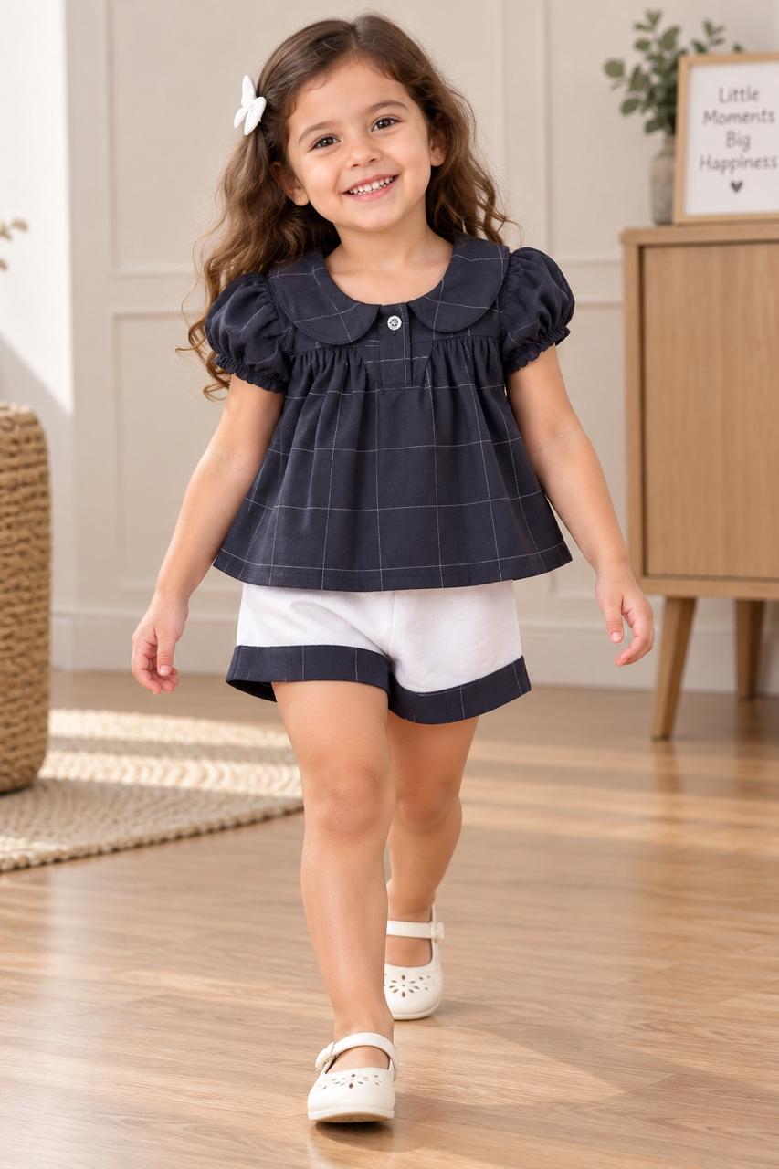 Navy Blue & White Cotton Baby Girls Co-ord Set – Cute & Comfortable