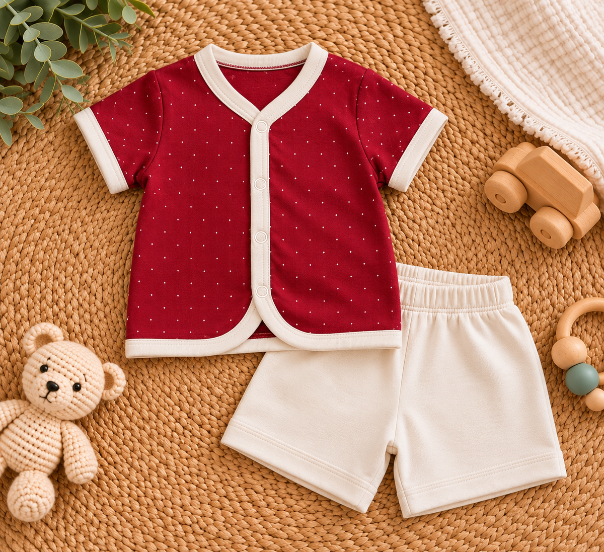 Soft Cotton Button-Front Shirt & Shorts Co-ord Set for Babies, Pack of 3