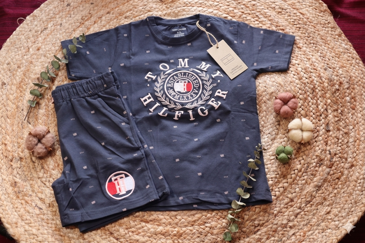 Cotton Boy Co-ord Set – Logo Print T-Shirt & Shorts