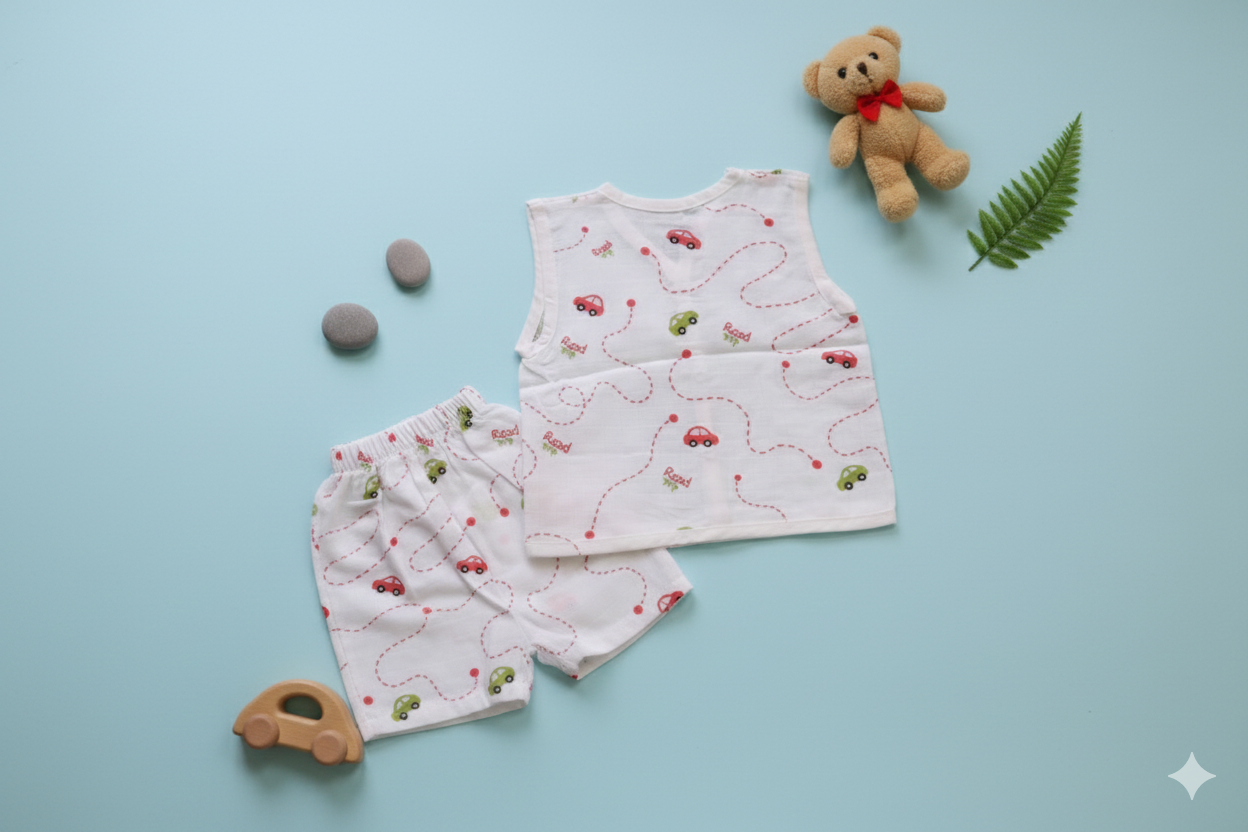 Muslin Sleeveless Jabla Short set