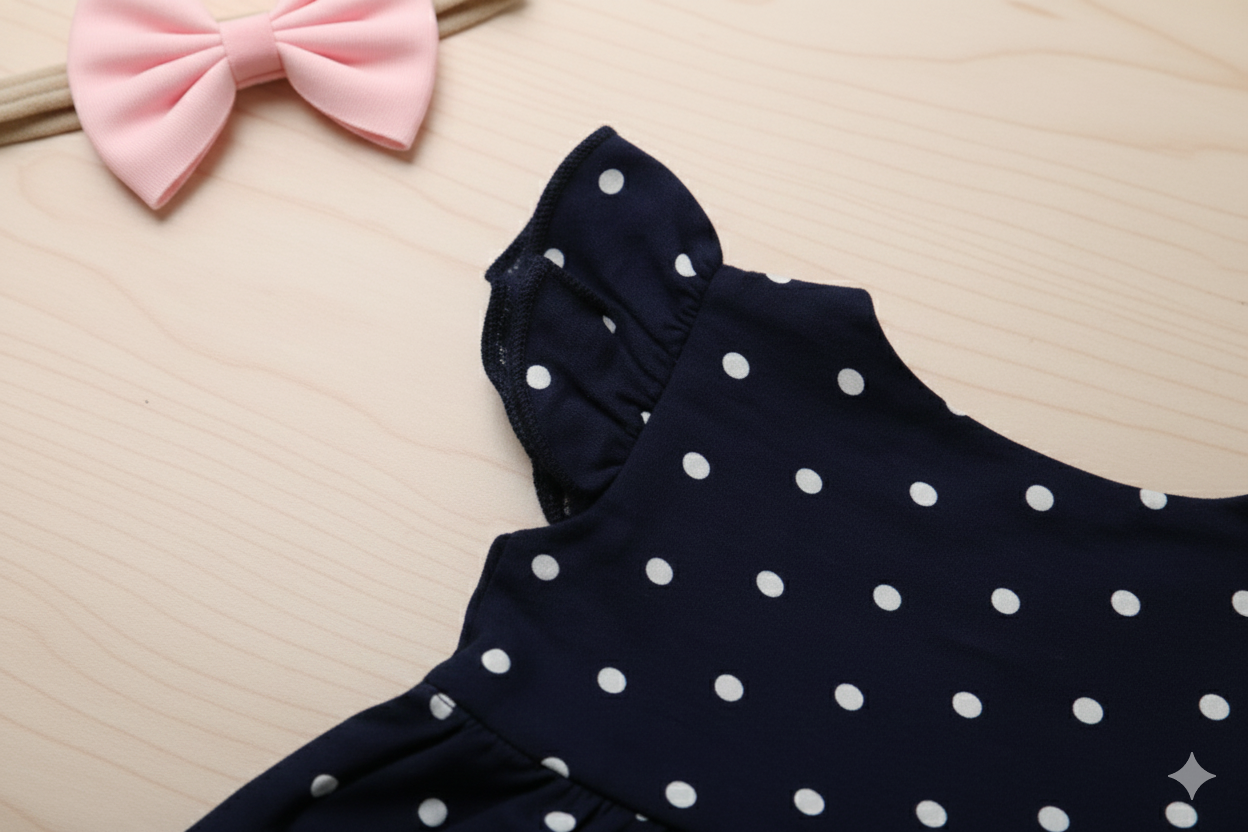 Navy Blue Muslin Cross-Body Baby Frock – Soft Infant Dress