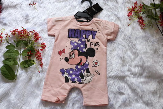 Baby Girl Minnie Print Romper Cotton – Pink