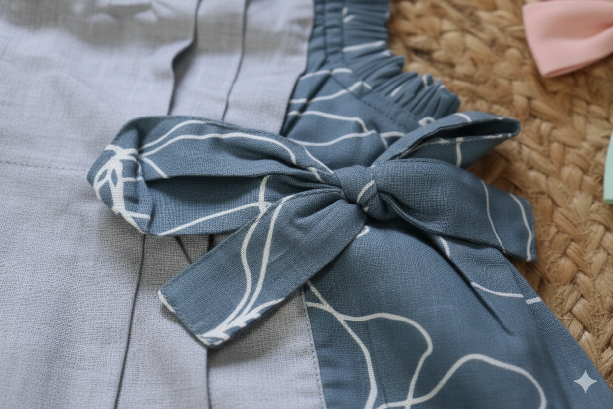 Dusty Blue Floral Pinafore Baby Dress – Breathable Infant Wear