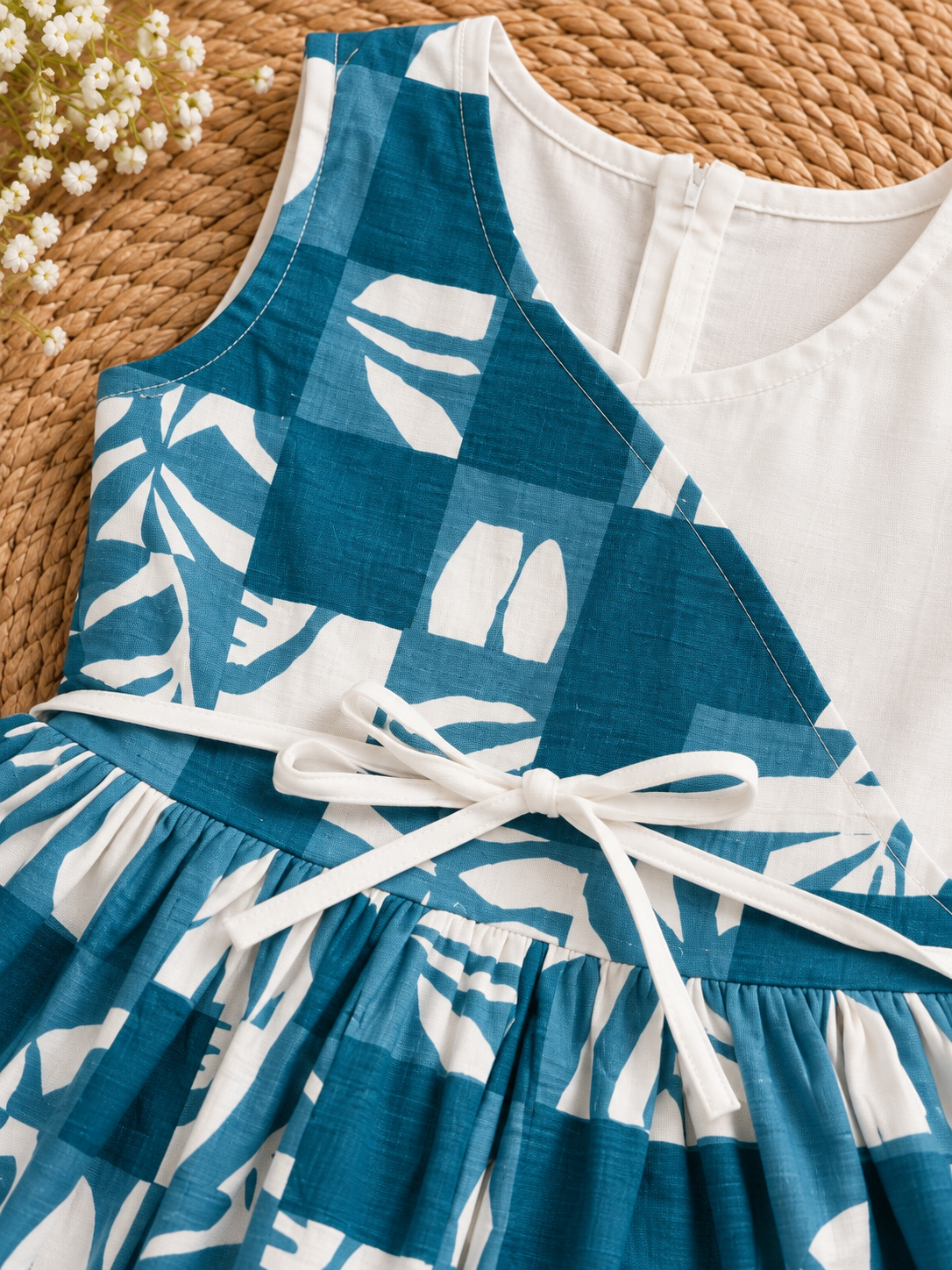 Teal Blue & White Cotton Girls Frock – Stylish & Comfortable