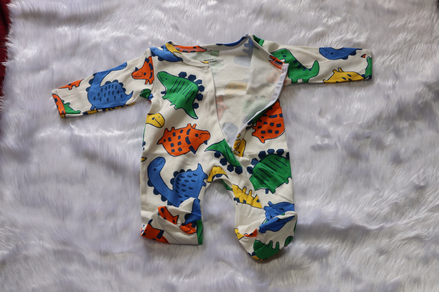 Cotton Dinosaur Print Full Sleeve Footed Onesie for Newborn Baby